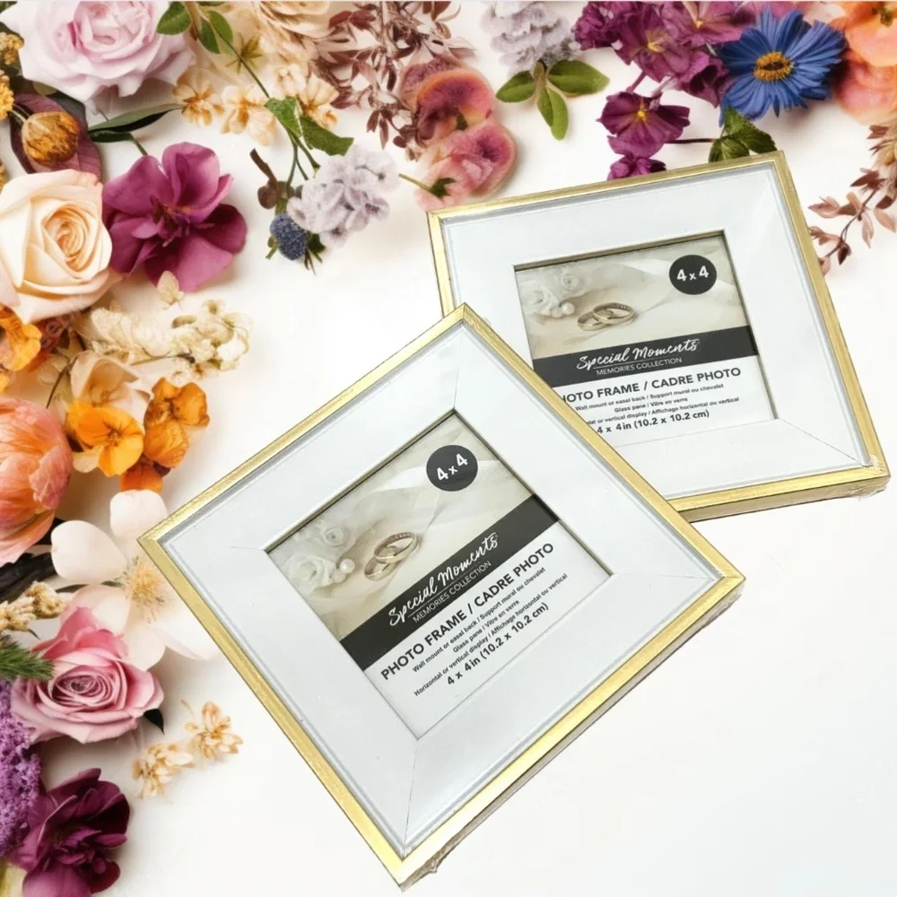 Set of 2 Picture Frames Ivory White Gold Photo Frame with Mat Poster Frame 4x4in
